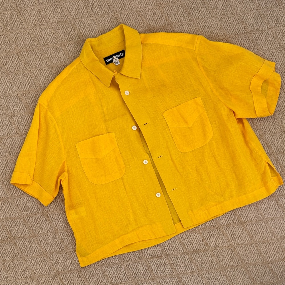 Linen boxy button down top